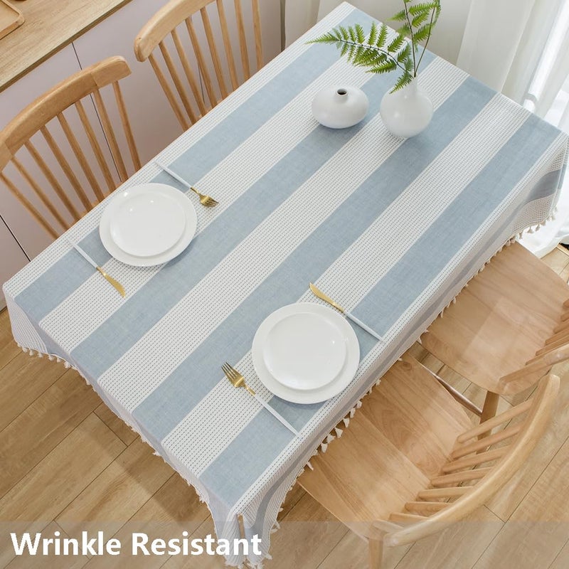TruDelve Navy Blue and White Striped Rectangle Tablecloth Boho Cotton Cloth Tablecloths for 6 Foot Rectangle Tables (86"x55", Blue) - Image 2